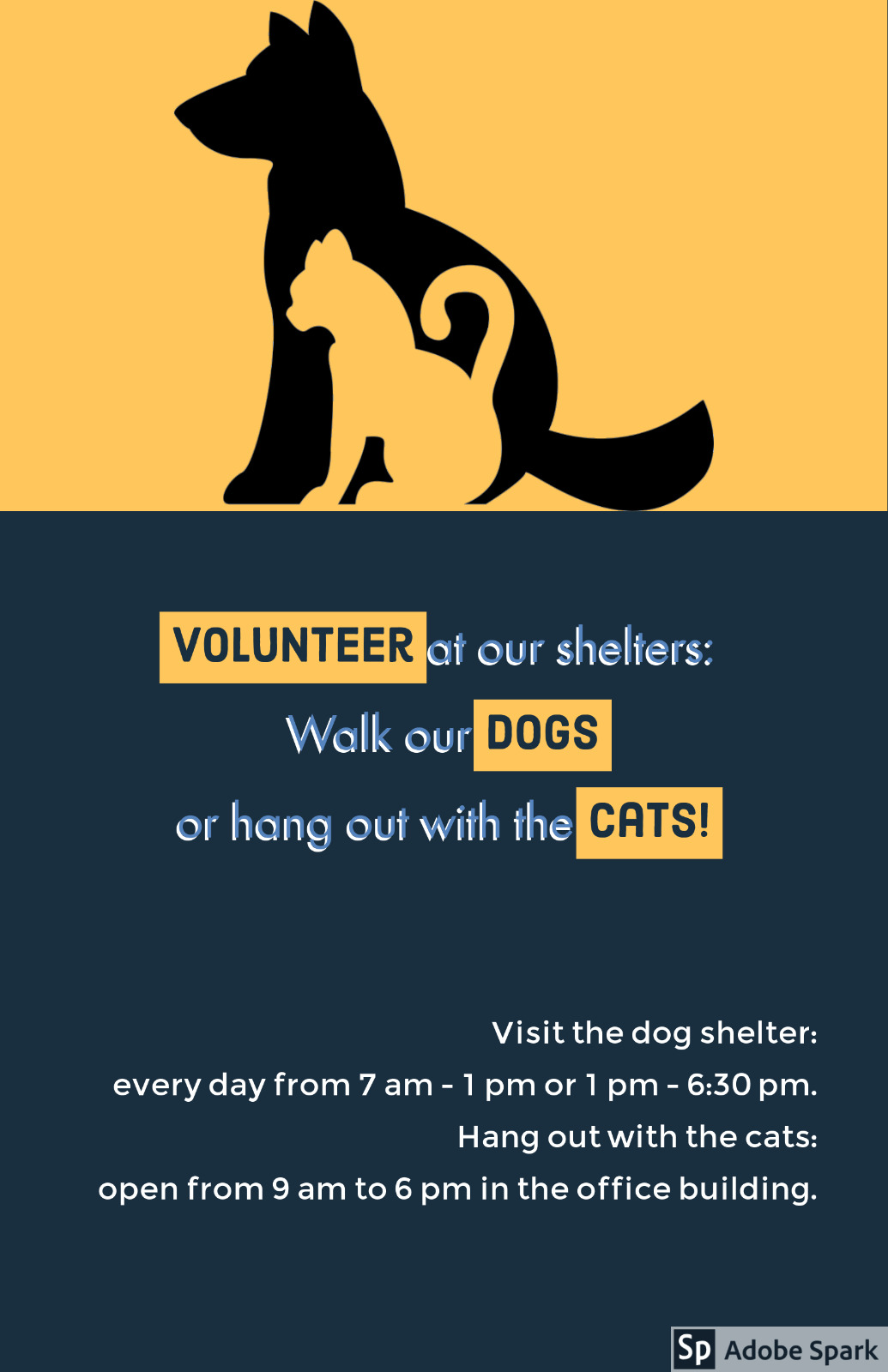 Simabo volunteer leaflet: volunteer at our shelters — walk our dogs or hang out with the cats. Visit the dog shelter every day from 7 am to 1 pm or 1 pm to 6:30 pm; hang out with the cats from 9 am to 6 pm in the office building.