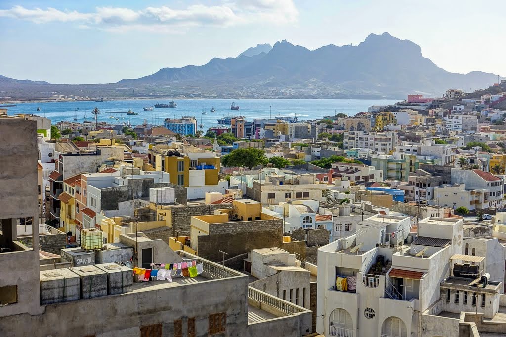 View across Mindelo toward Porto Grande and Monte Cara.